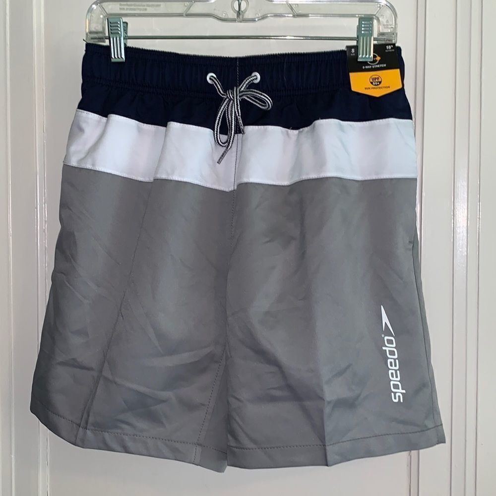 NWT Speedo 3 color striped swim trunks‎